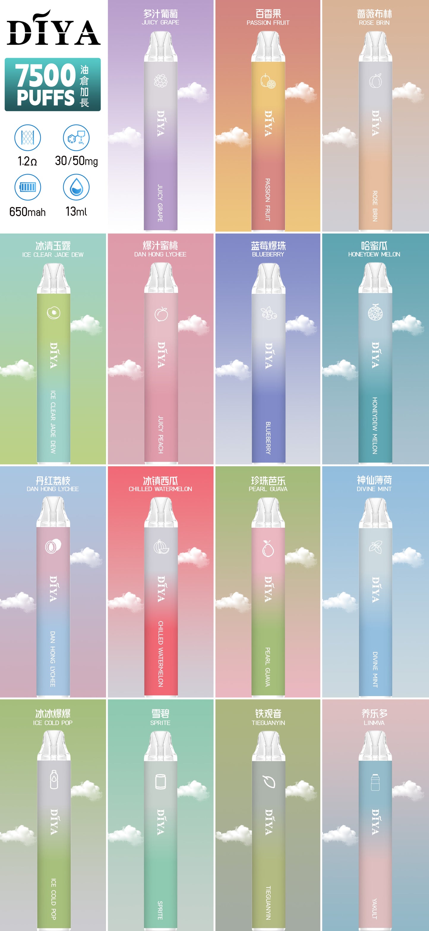 叮啞DIYA新款一次性  7500口拋棄式電子煙